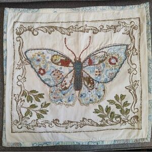 Pottery Barn Decorative Embroidered Butterfly Pillow Case